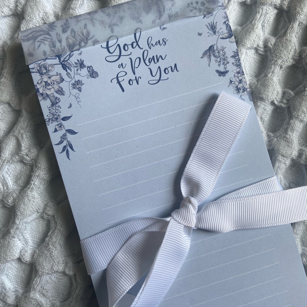 Inspirational Notepad with Ribbon - God has a plan for you Jeremiah 29:11